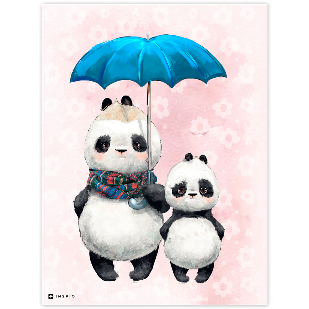 Afbeelding van een panda met een blauwe paraplu