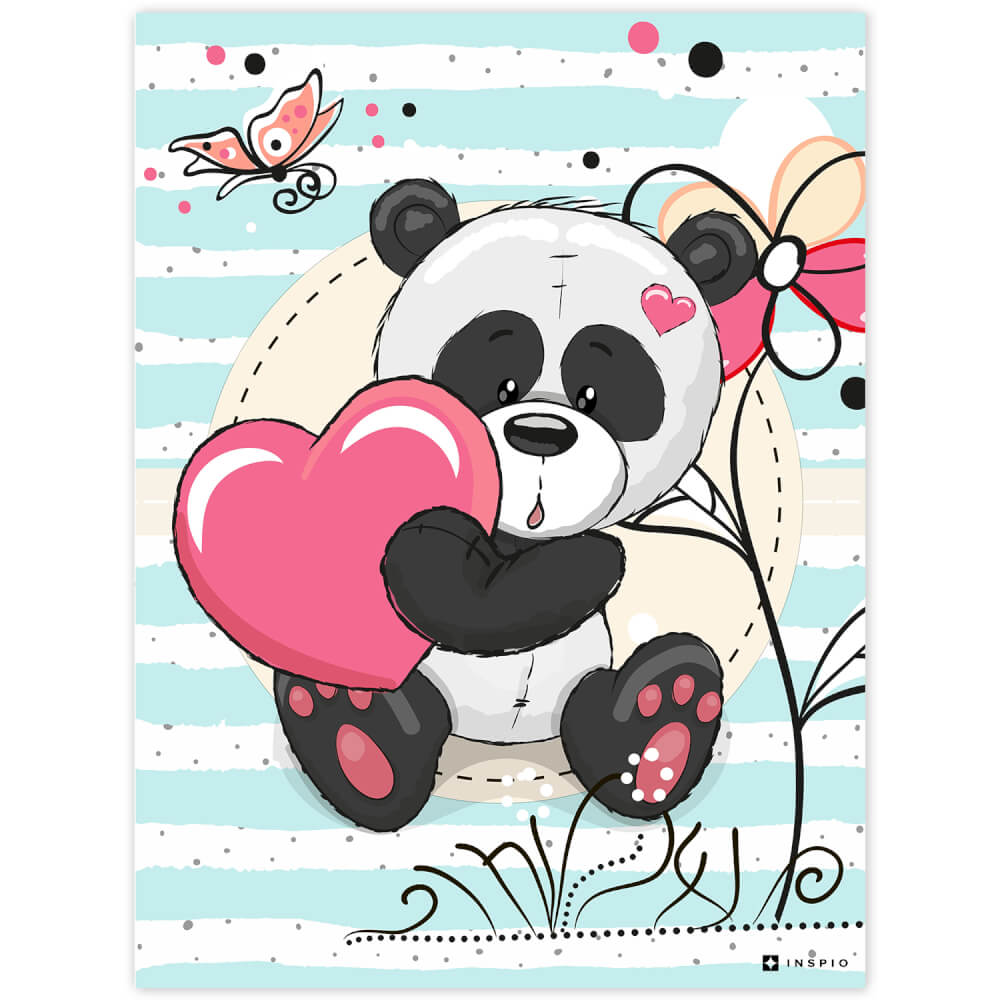 Een afbeelding van een Panda met een hart boven een wieg 