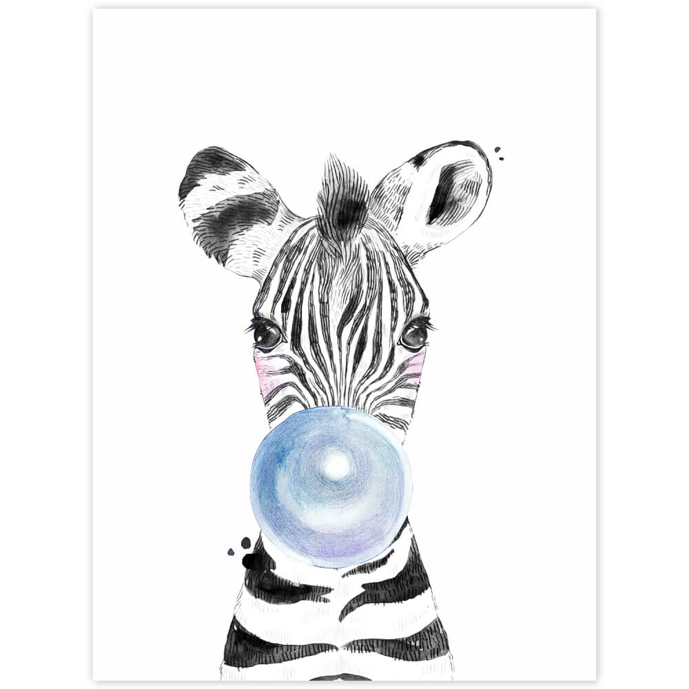 Schilderij - Zebra met blauwe luchtbel