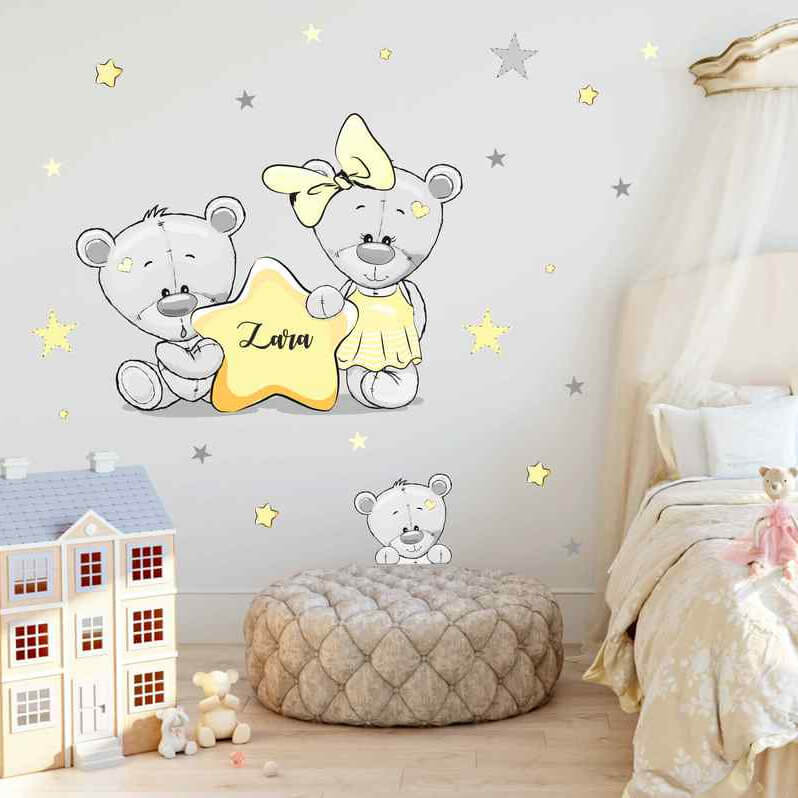 Gele sterren met naam en teddyberen