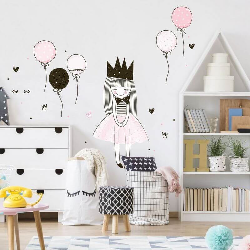 Sticker voor een meisje - Prinses met ballonnen