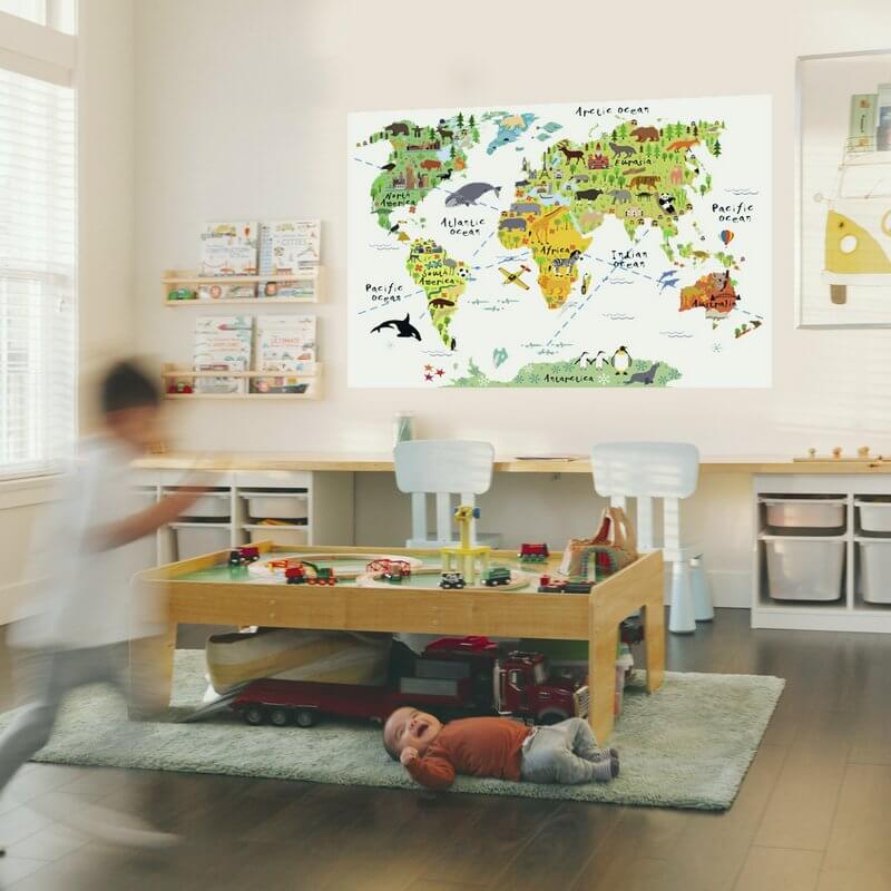 Wereldkaart voor Kinderen op de muur